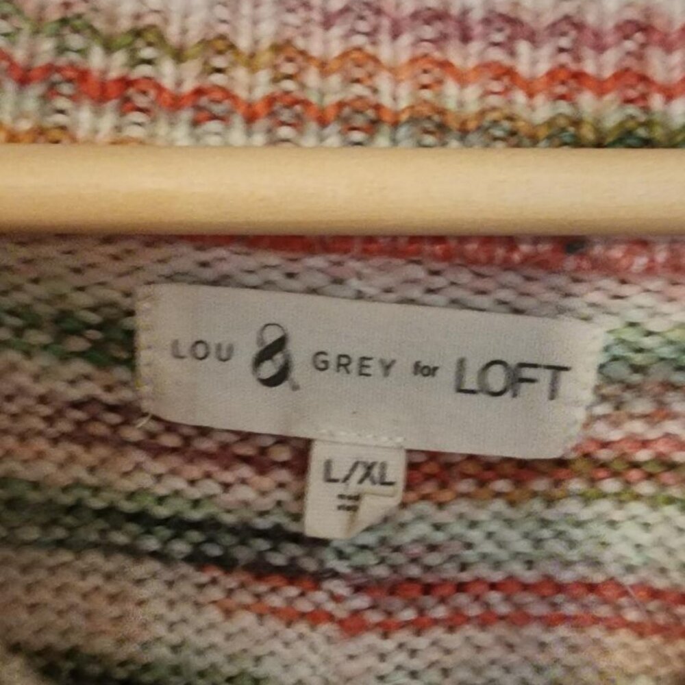 Lou & Grey for LOFT Multicolor Striped Sweater L/XL Cream Oversized Cozy Knit - Picture 2 of 3